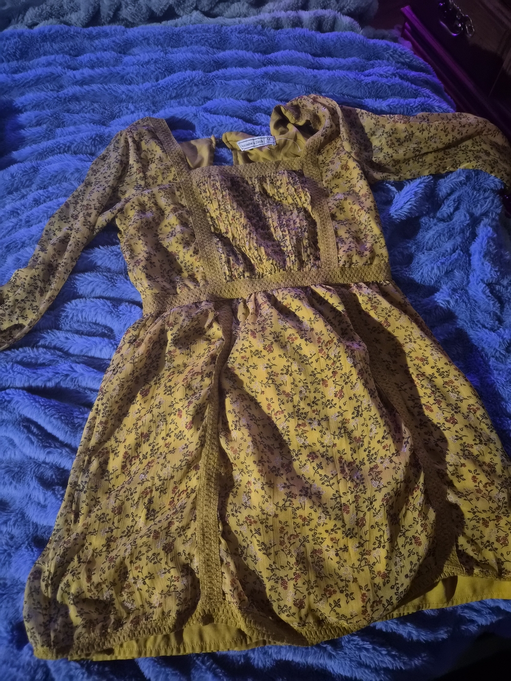 Abercrombie & Fitch Mustard Yellow Floral Smocked Bodice Dress